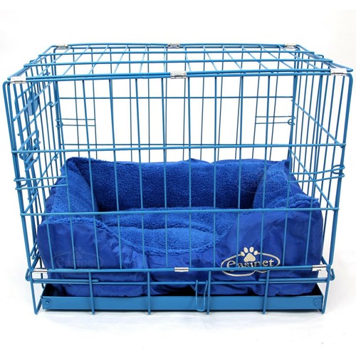 Blue dog cage - faux, fur